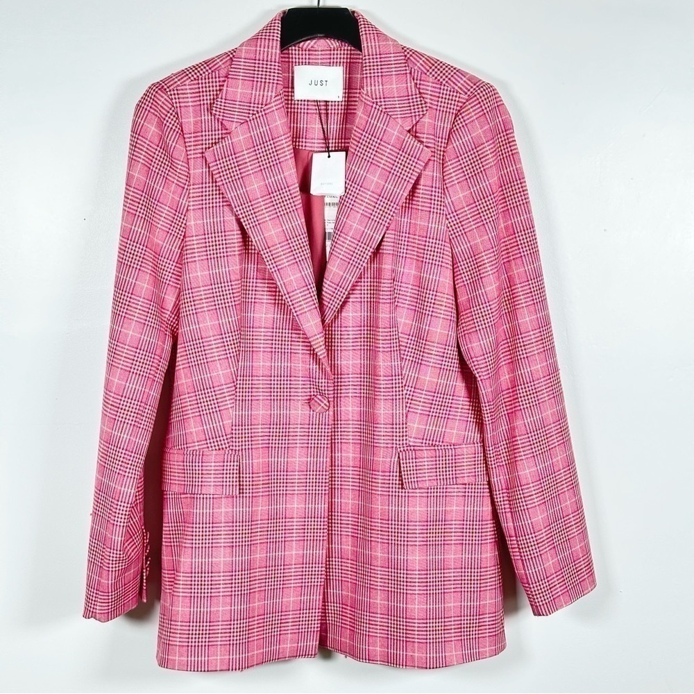 Just Female Maxime Single Breasted Pink Check Plaid Blazer Size S NWT $239 - Picture 6 of 13